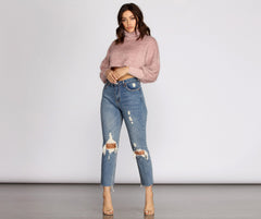 High Waist Distressed Denim Pants - Lady Occasions