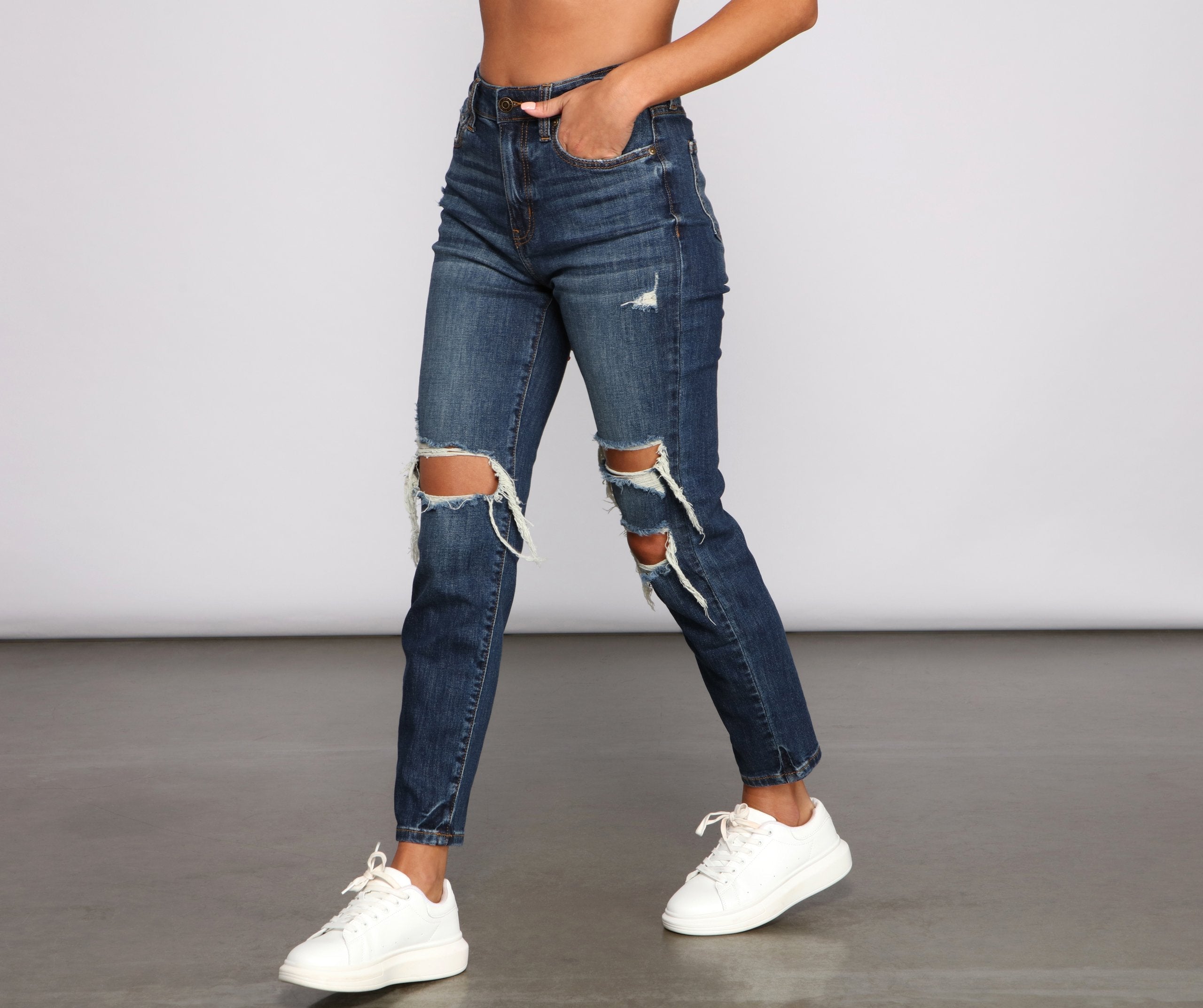 Tobi High Rise Destructed Mom Jeans - Lady Occasions