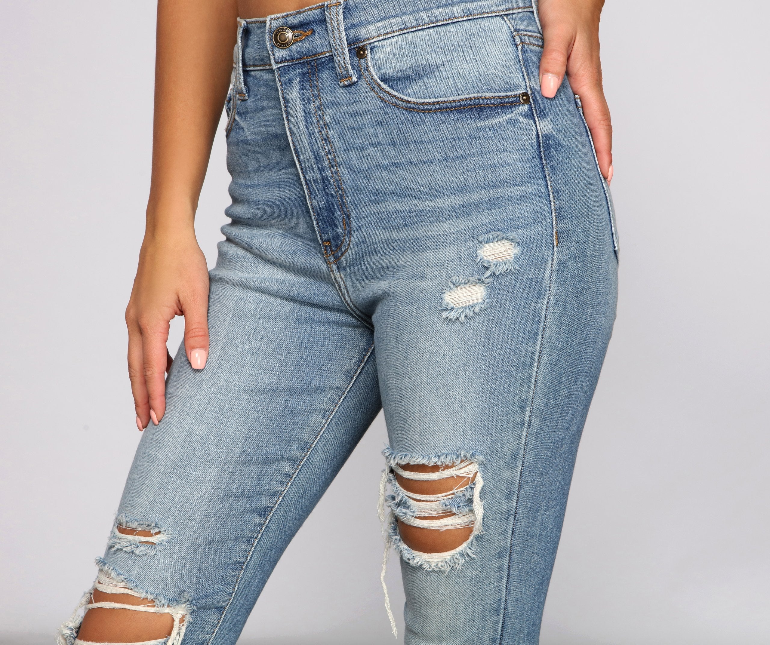 Bella Super High Rise Destructed Skinny Jeans - Lady Occasions