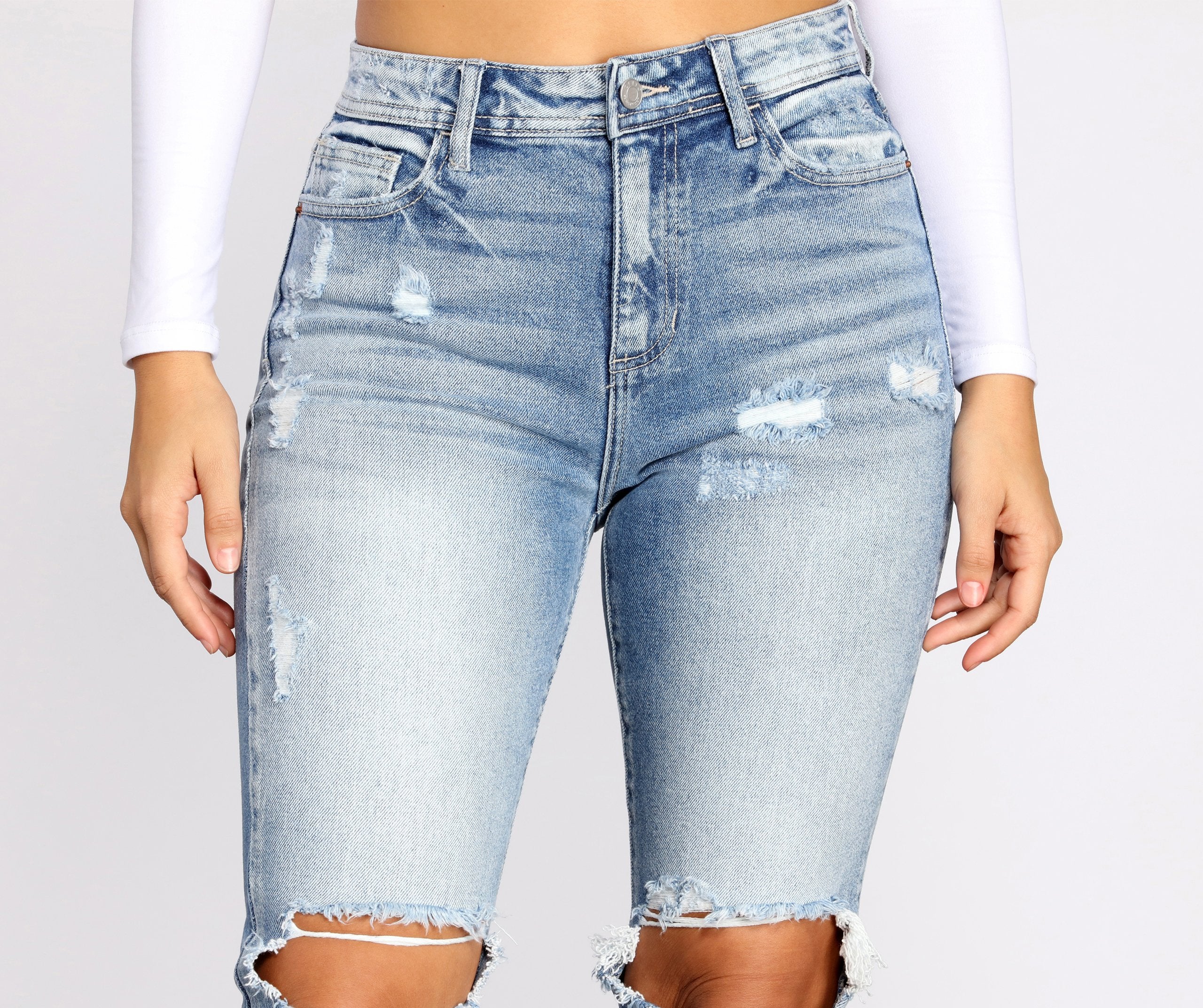 High Rise Destructed Mom Skinny Jeans - Lady Occasions