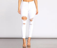 High Rise Destructed Denim Skinny Jeans - Lady Occasions