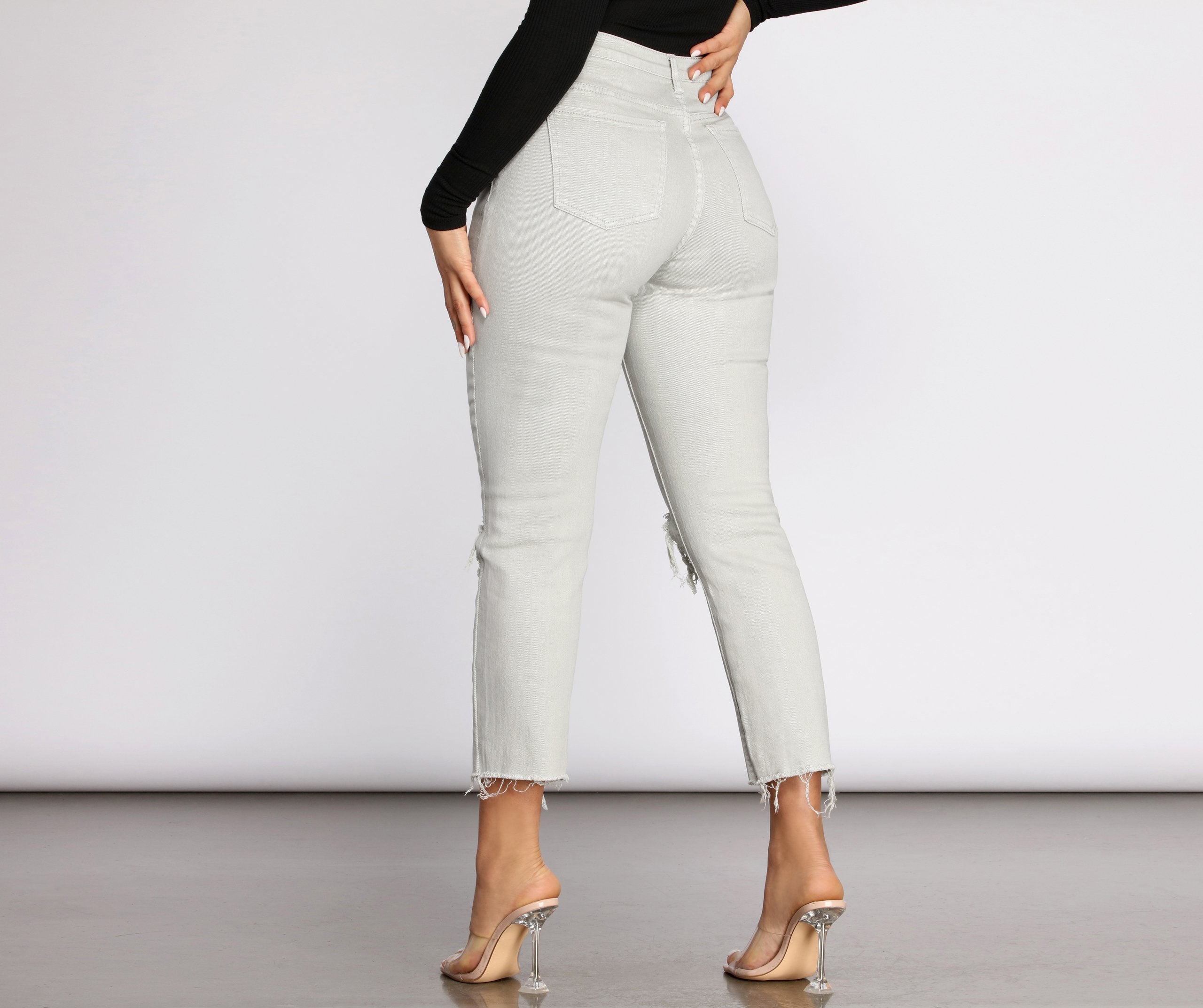 High Waist Distressed Denim Pants - Lady Occasions