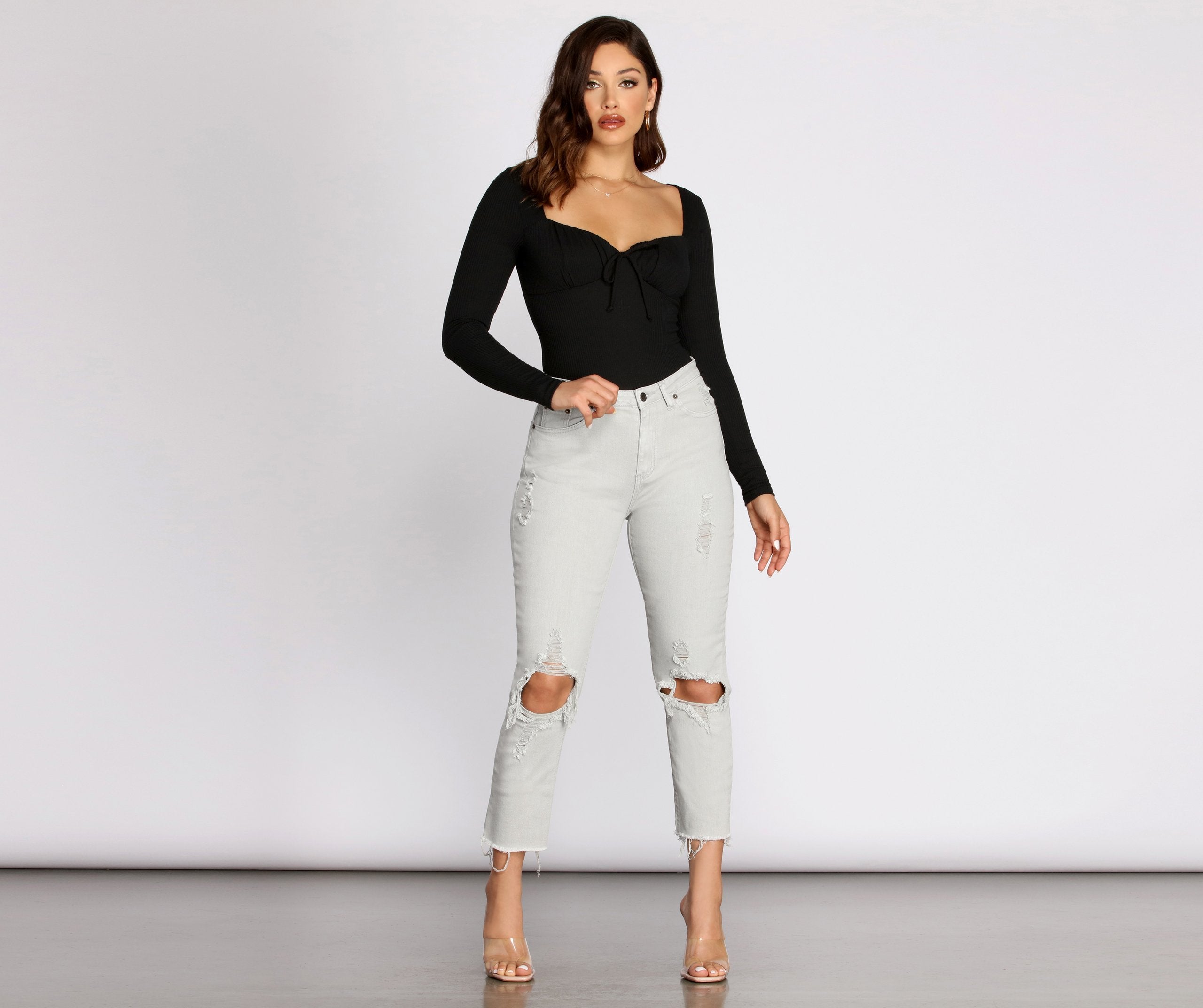 High Waist Distressed Denim Pants - Lady Occasions