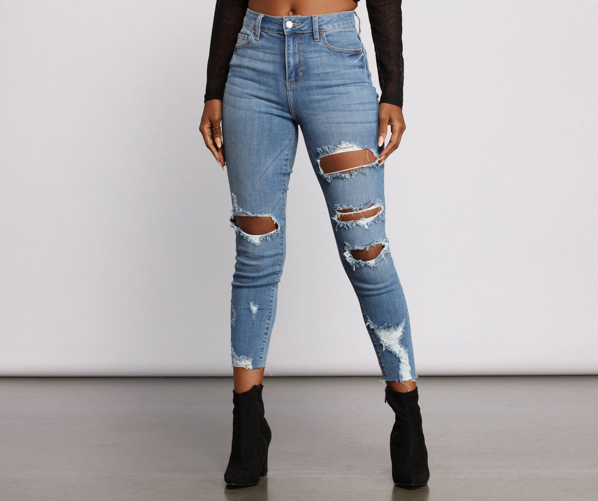 High Rise Edgy Distressed Skinny Jeans - Lady Occasions