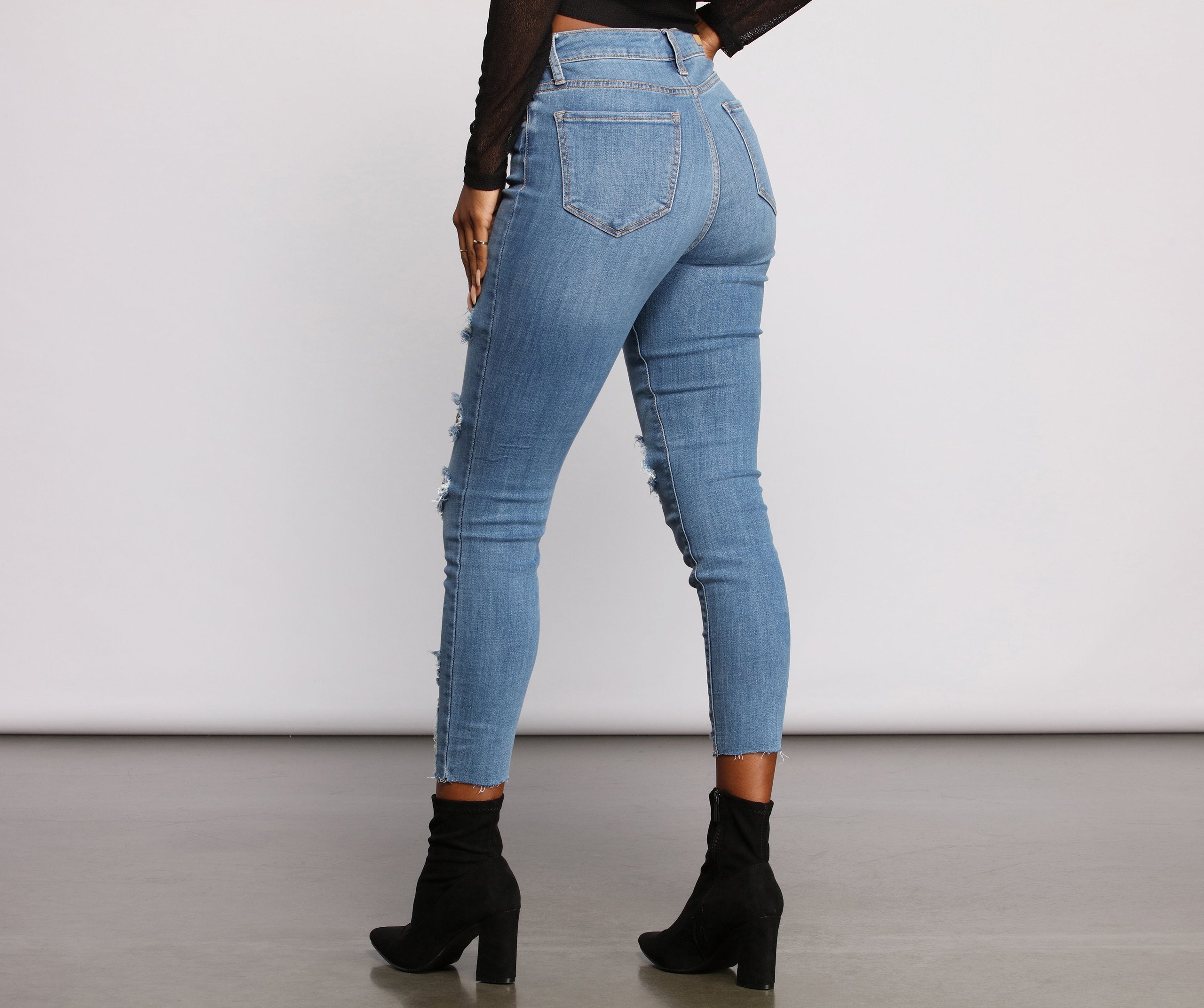 High Rise Edgy Distressed Skinny Jeans - Lady Occasions