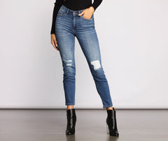 High Rise Knee Slit Skinny Jeans - Lady Occasions