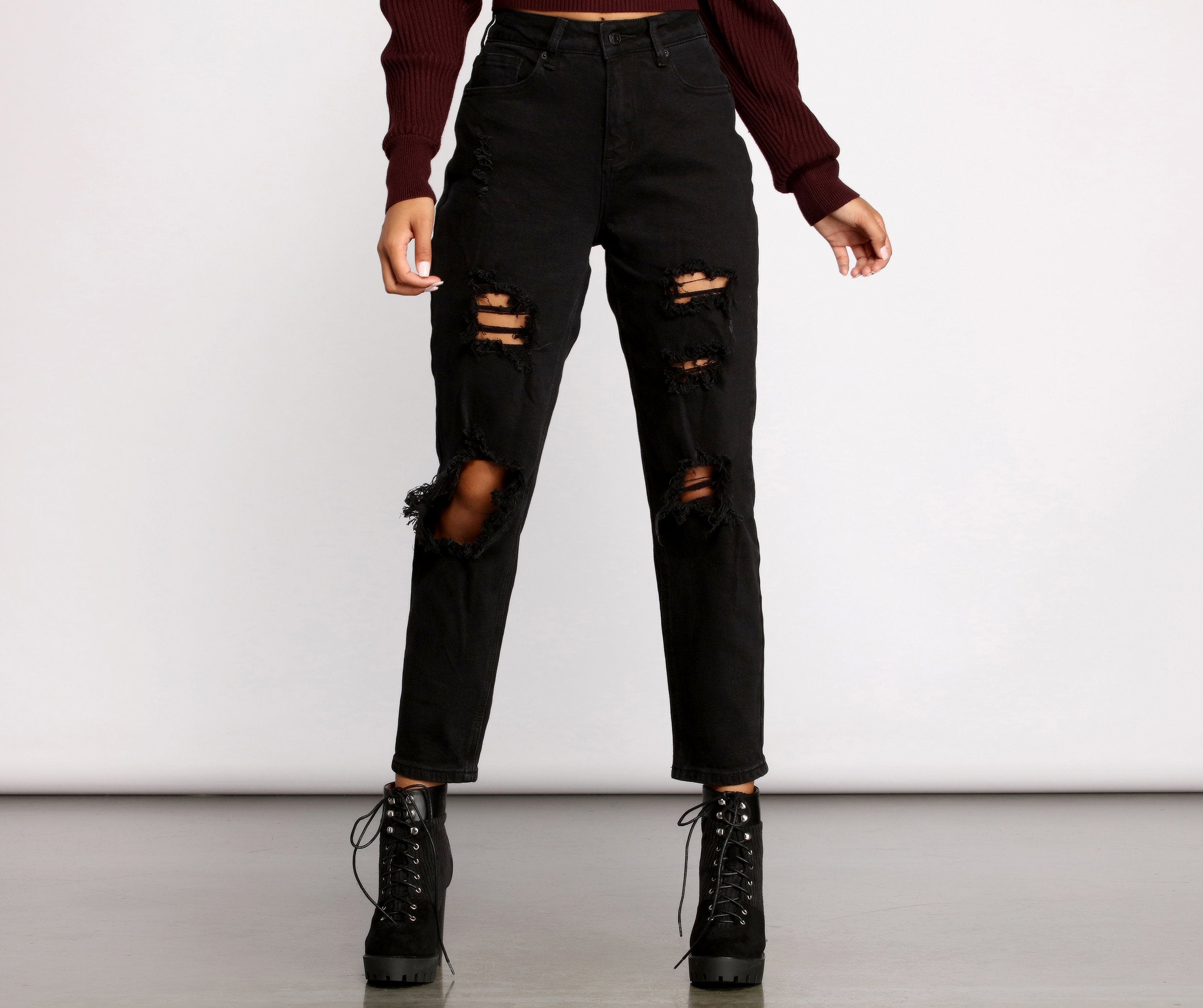 On the Edge High Rise Destructed Boyfriend Jeans - Lady Occasions