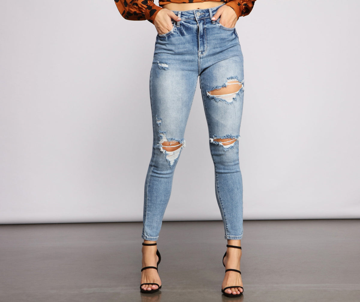 High Rise Destructed Skinny Jeans - Lady Occasions