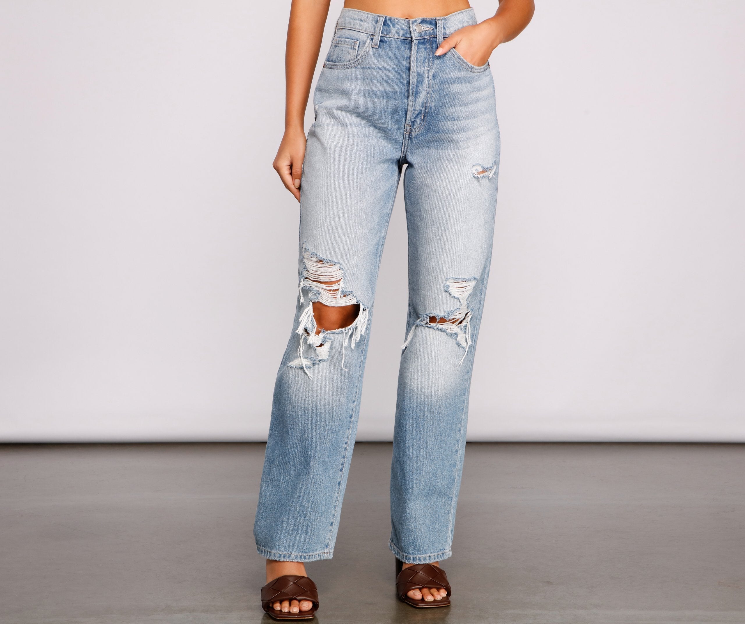 High-Rise Destructed Boyfriend Jeans - Lady Occasions