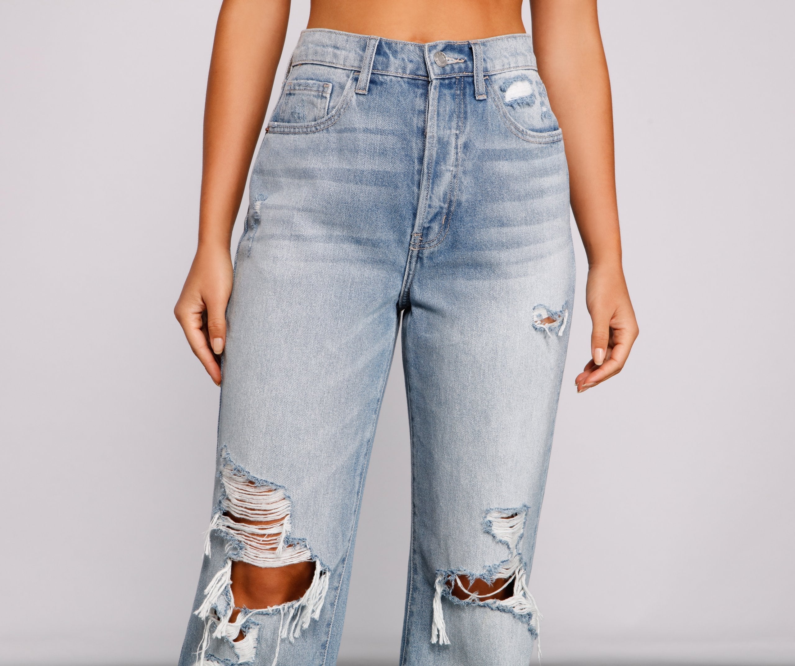 High-Rise Destructed Boyfriend Jeans - Lady Occasions