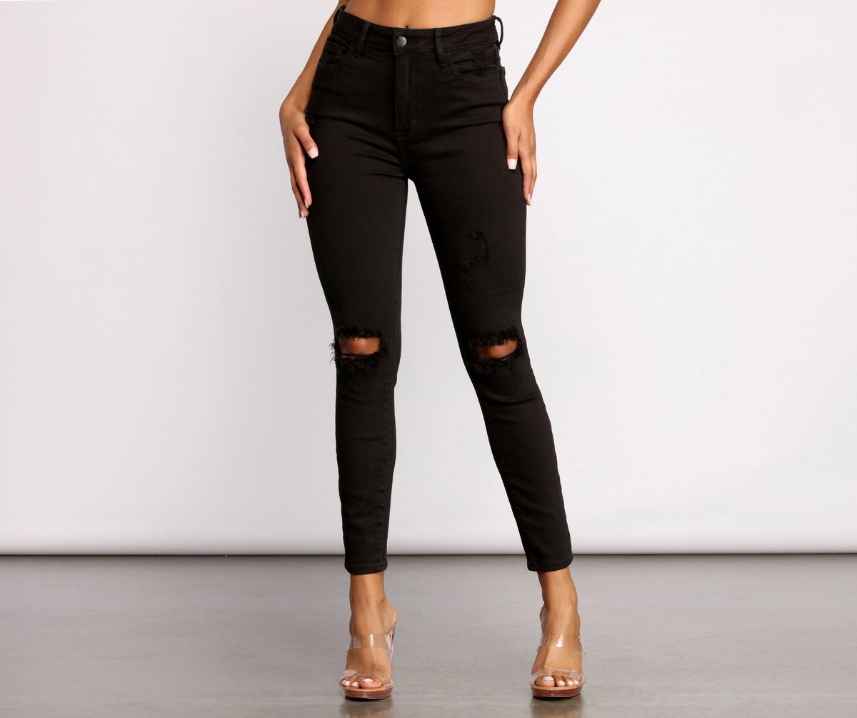 High Rise Knee Slit Skinny Jeans - Lady Occasions