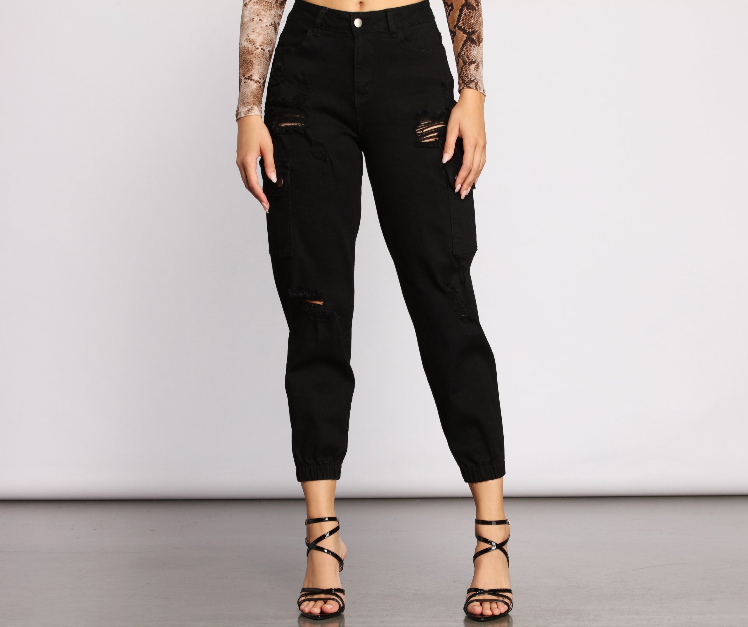 High Rise Destructed Cargo Joggers - Lady Occasions