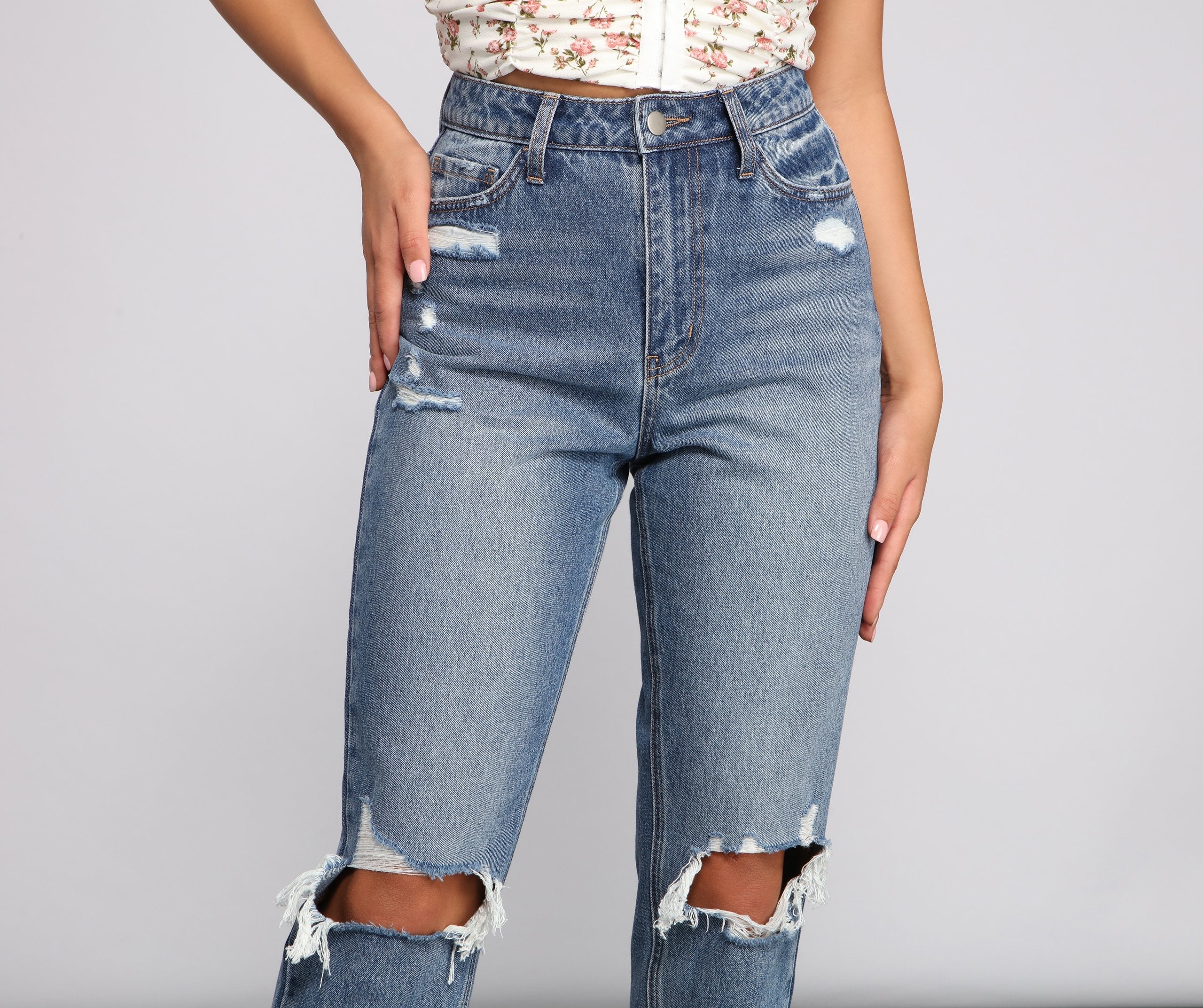 Ella High Rise Cropped Mom Jeans - Lady Occasions