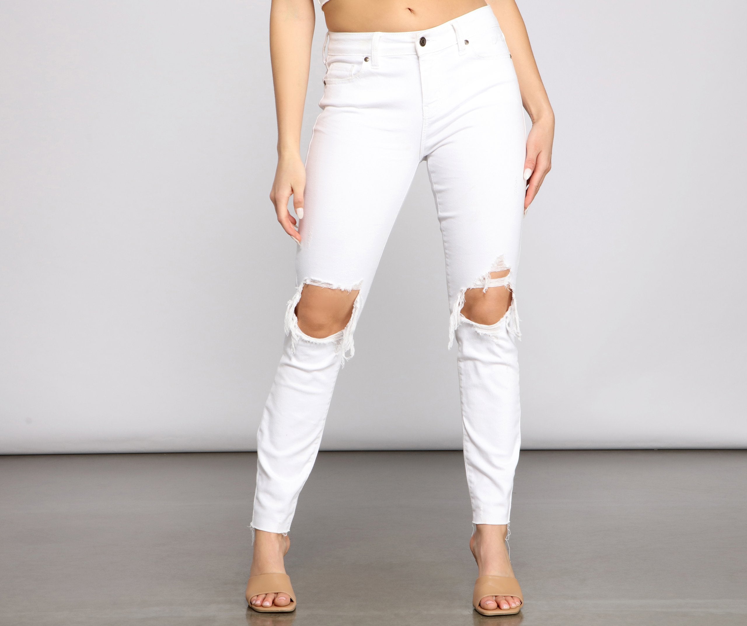 Jude Mid-Rise Destructed Knee Skinny Jeans - Lady Occasions