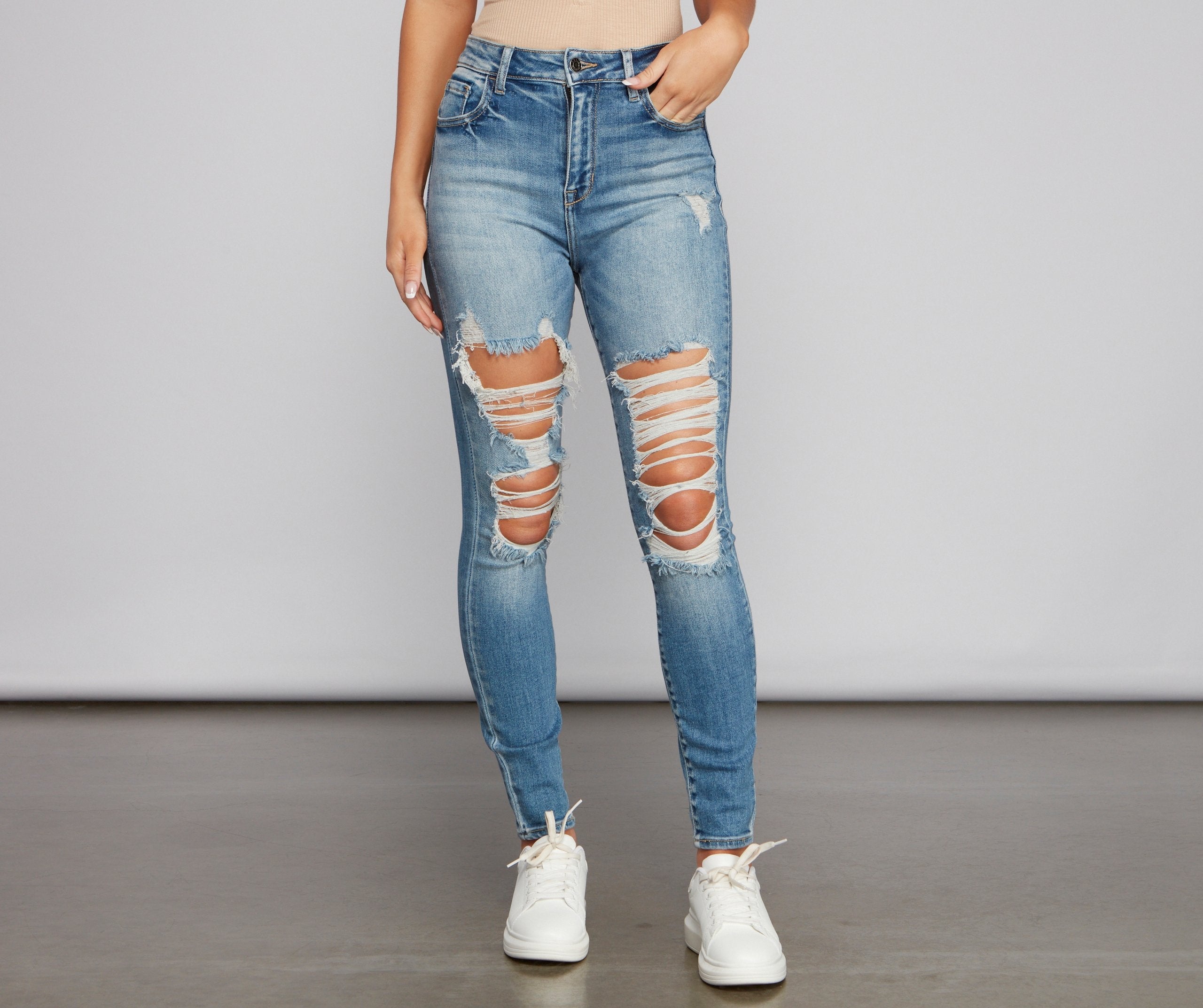 Girl Next Door Destructed Skinny Jeans - Lady Occasions