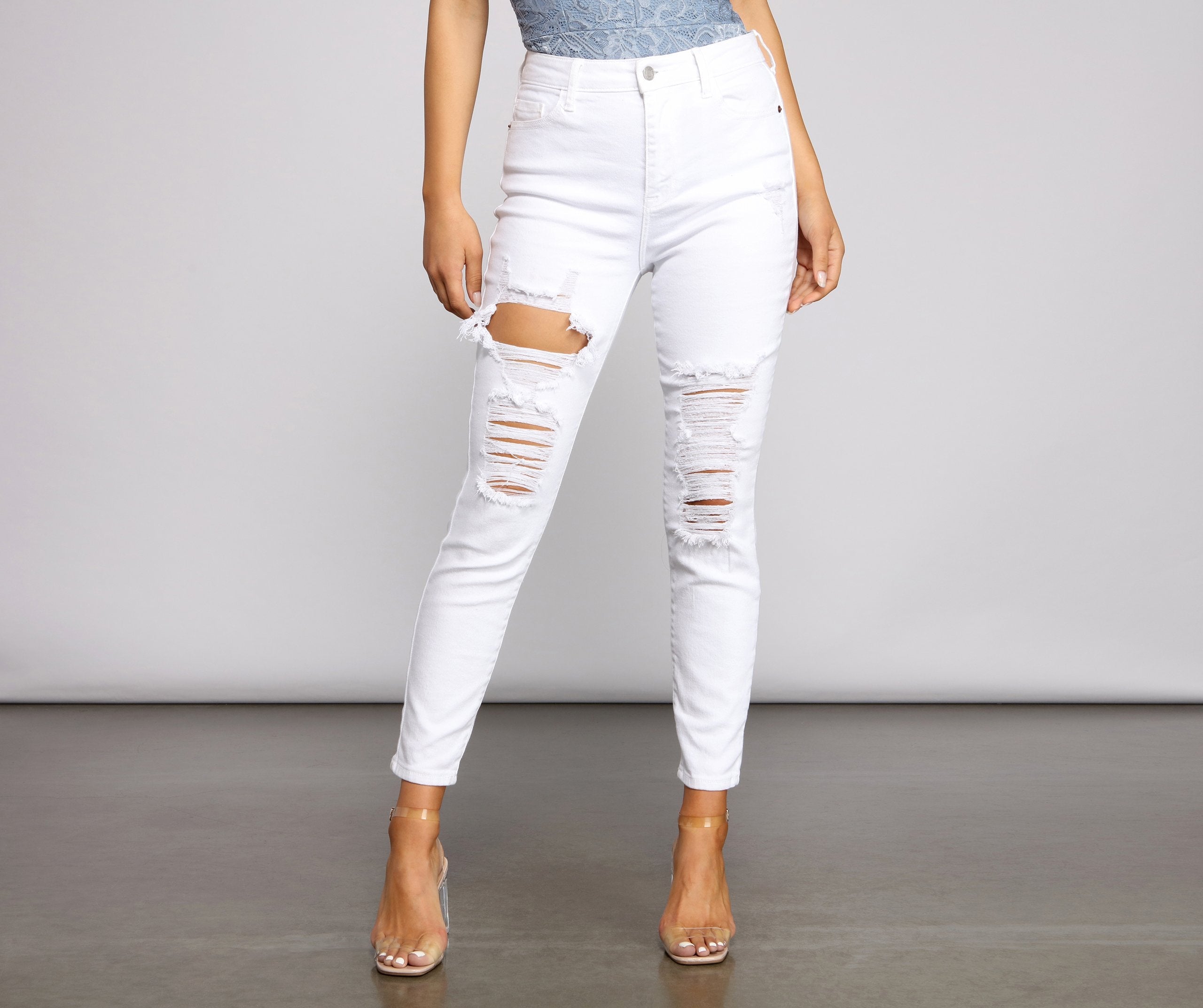 High-Rise Destructed Skinny Ankle Jeans - Lady Occasions