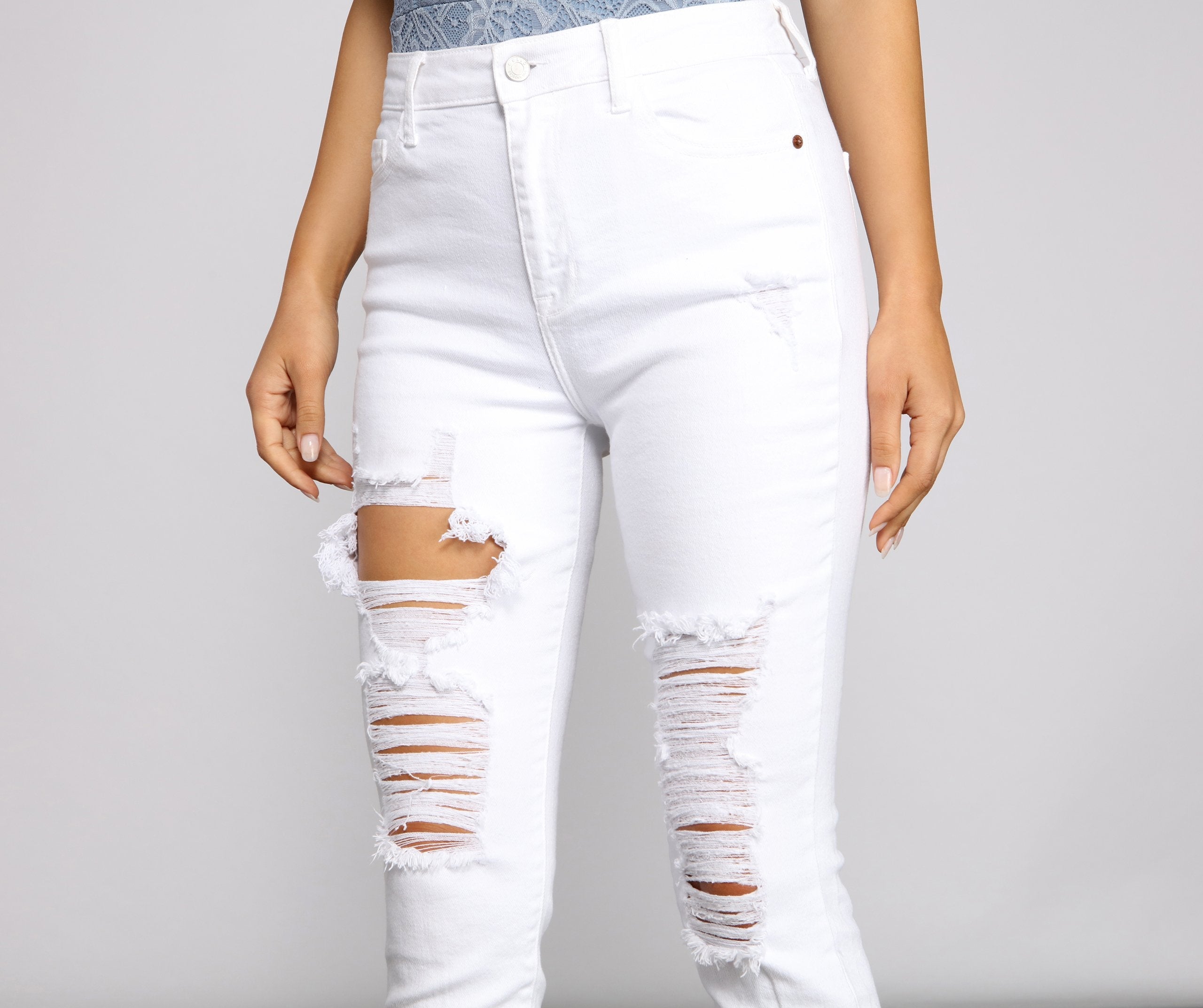 High-Rise Destructed Skinny Ankle Jeans - Lady Occasions