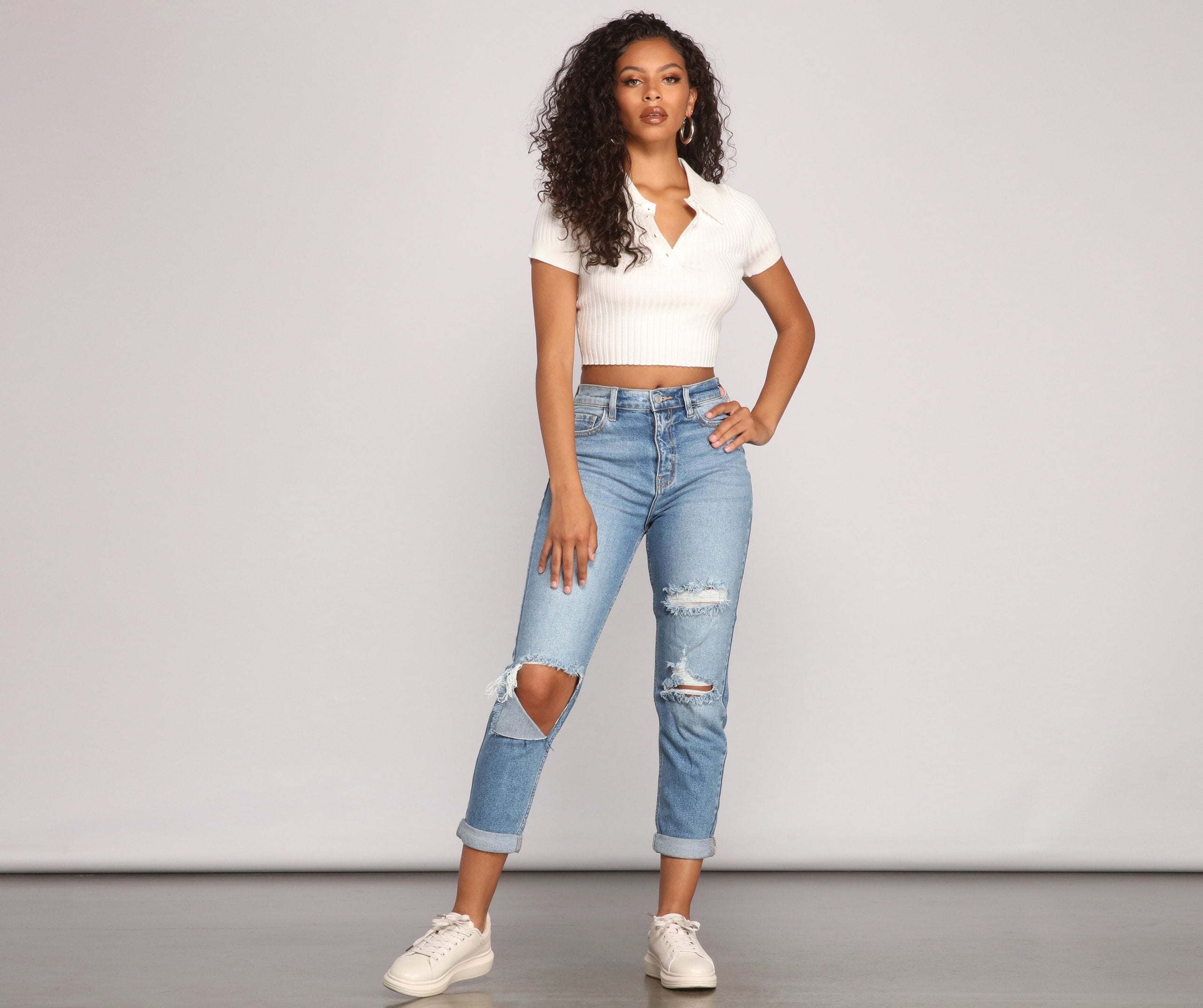 High-Rise Cropped And Cuffed Mom Jeans - Lady Occasions