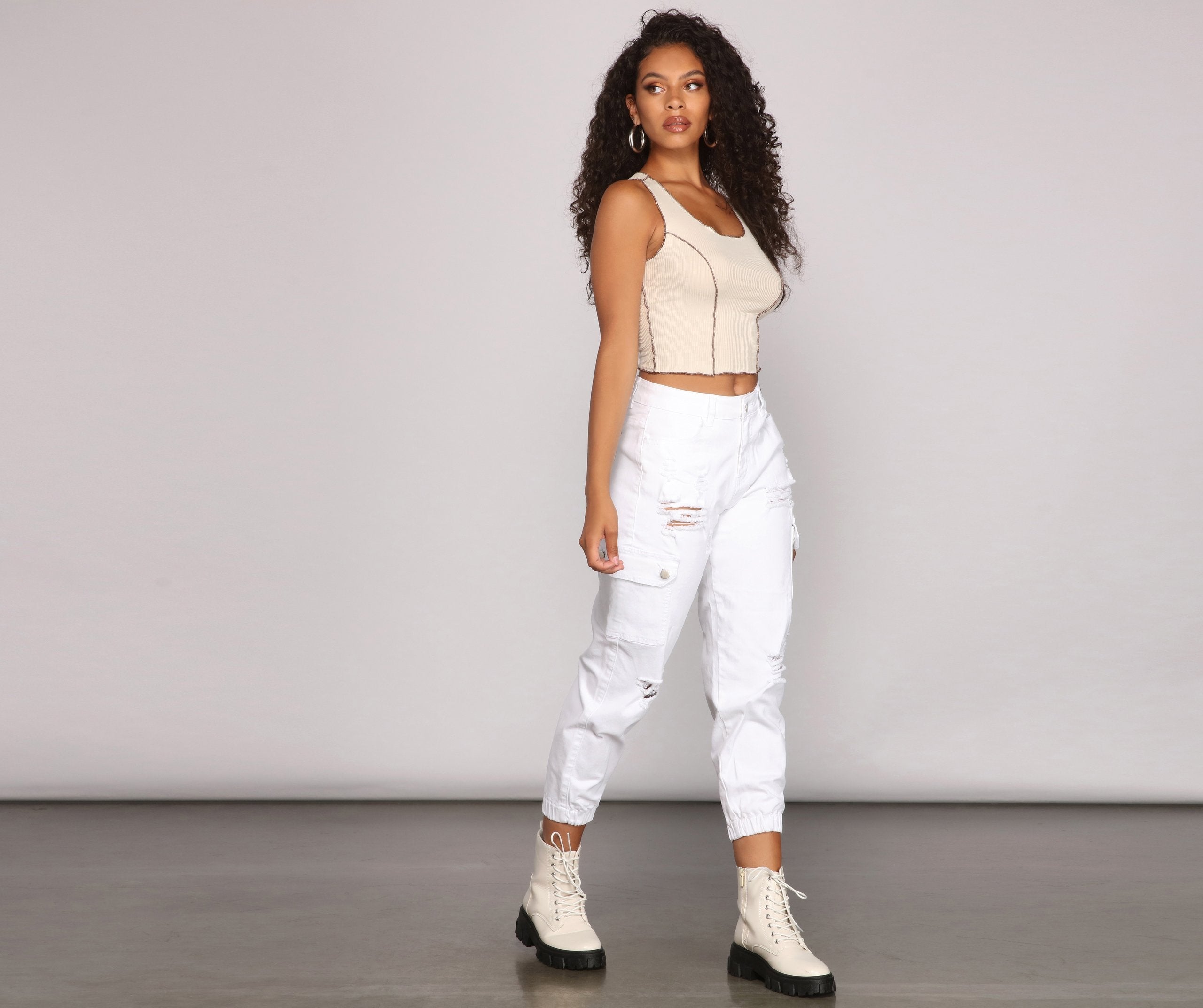 High Rise Destructed Cargo Joggers - Lady Occasions