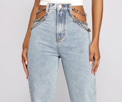 High-Rise Chic Chain Waist Boyfriend Jeans - Lady Occasions