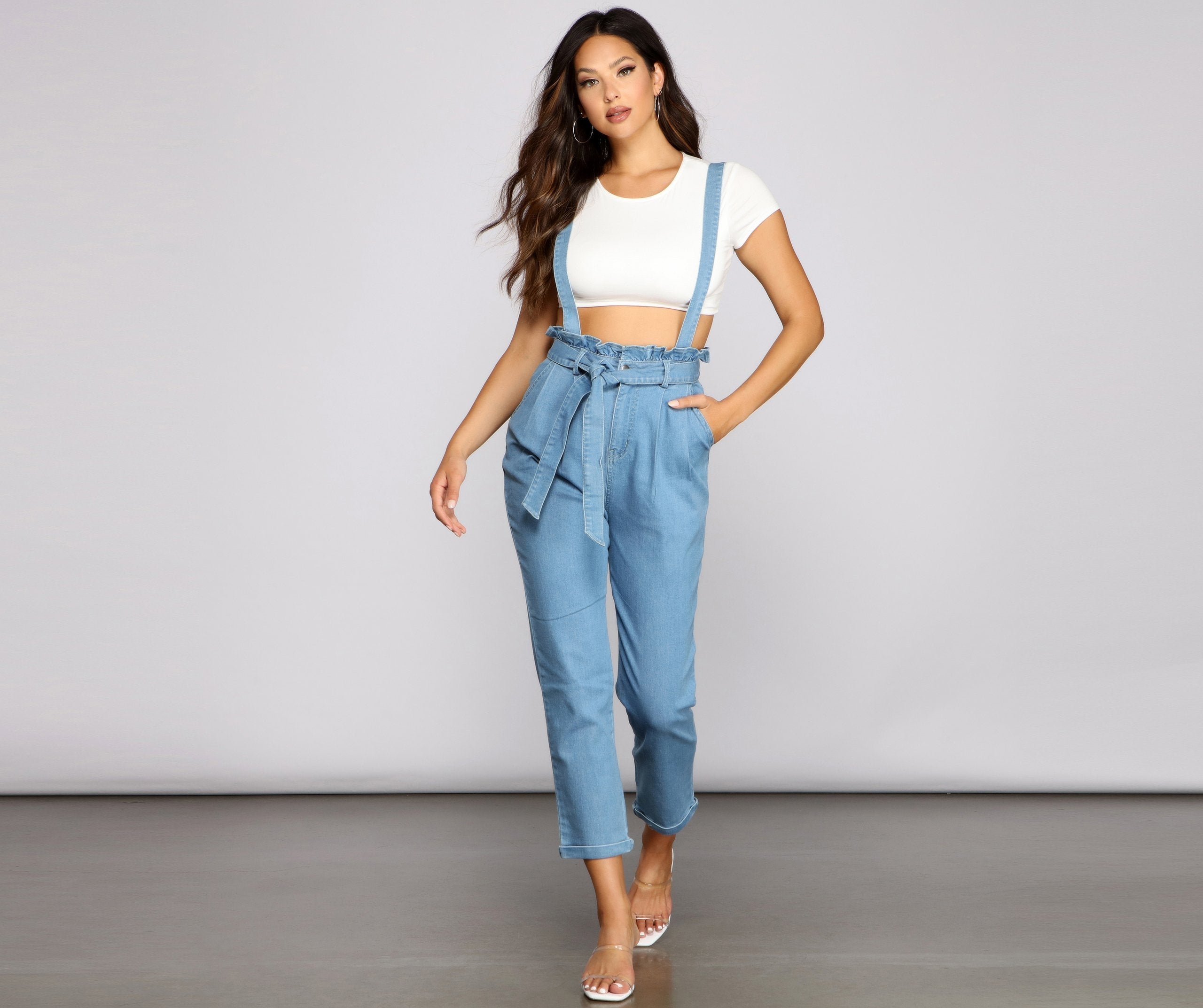 Sweet Style Paper Bag Suspender Pants - Lady Occasions