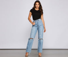 High Rise Distressed Boyfriend Jeans - Lady Occasions
