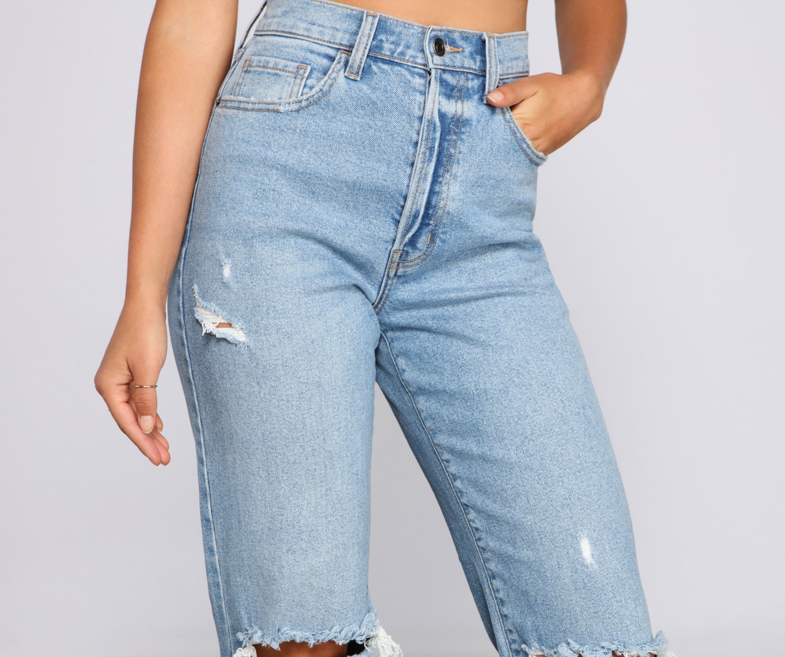 High Rise Distressed Boyfriend Jeans - Lady Occasions