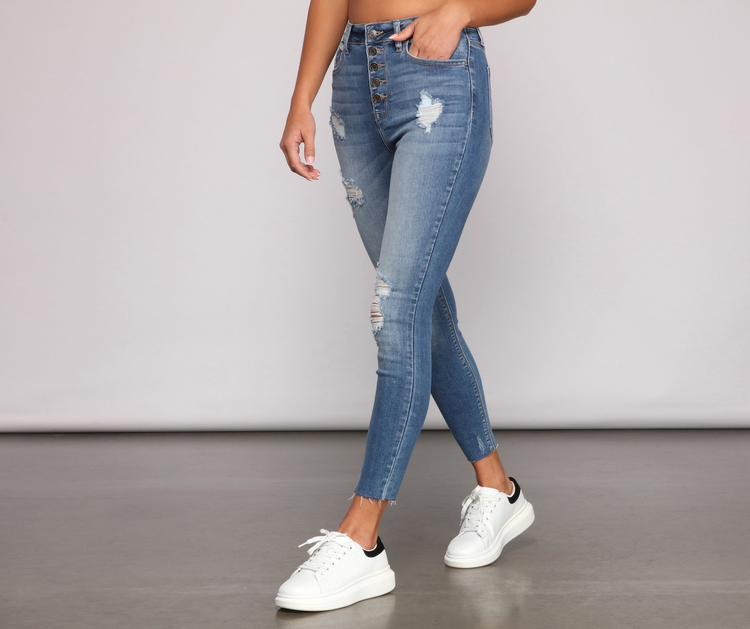 High Rise Button Down Cropped Jeans - Lady Occasions