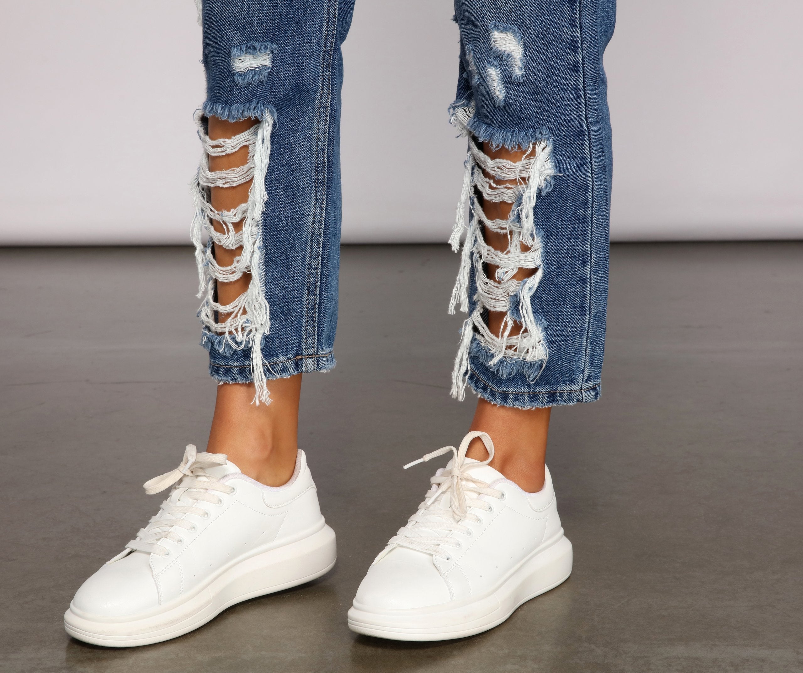 Classic Destructed Straight-Leg Jeans - Lady Occasions