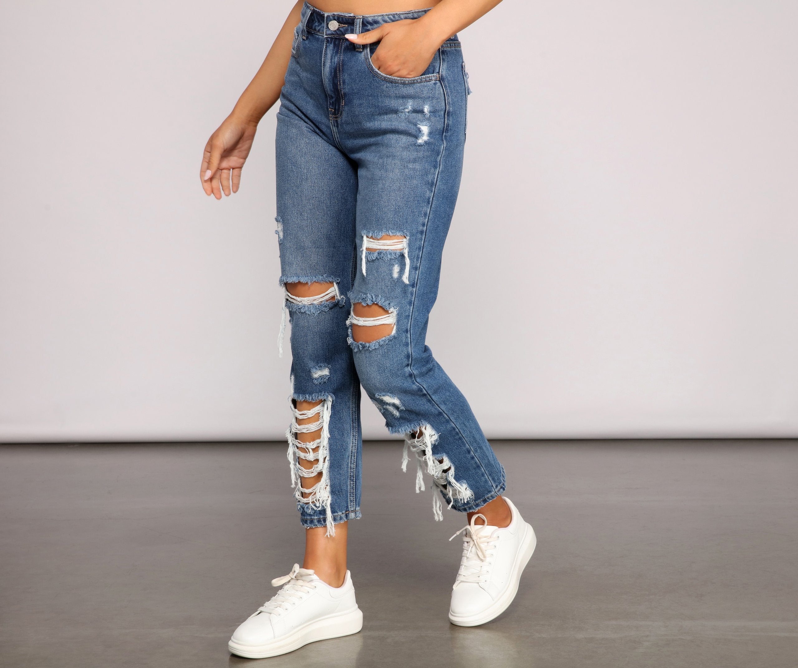 Classic Destructed Straight-Leg Jeans - Lady Occasions