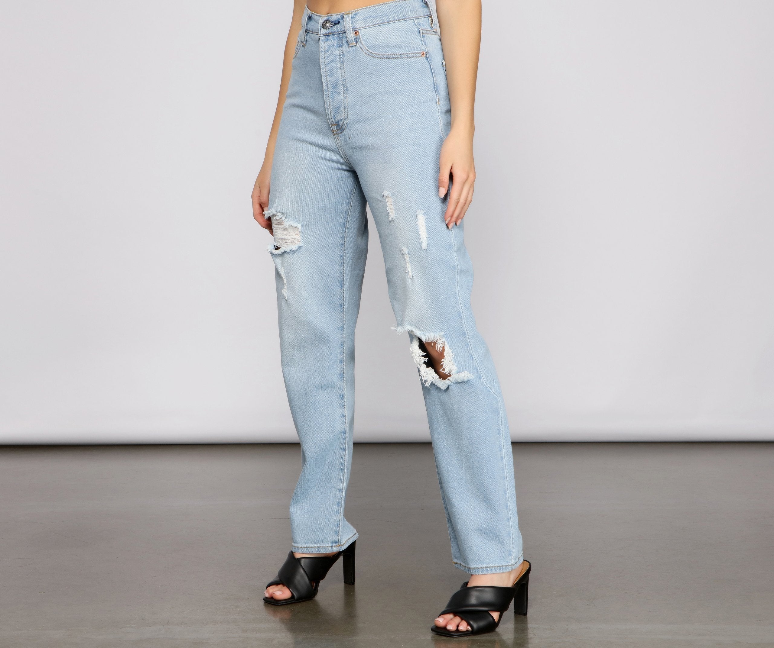 Iconic High Rise Destructed Boyfriend Jeans - Lady Occasions