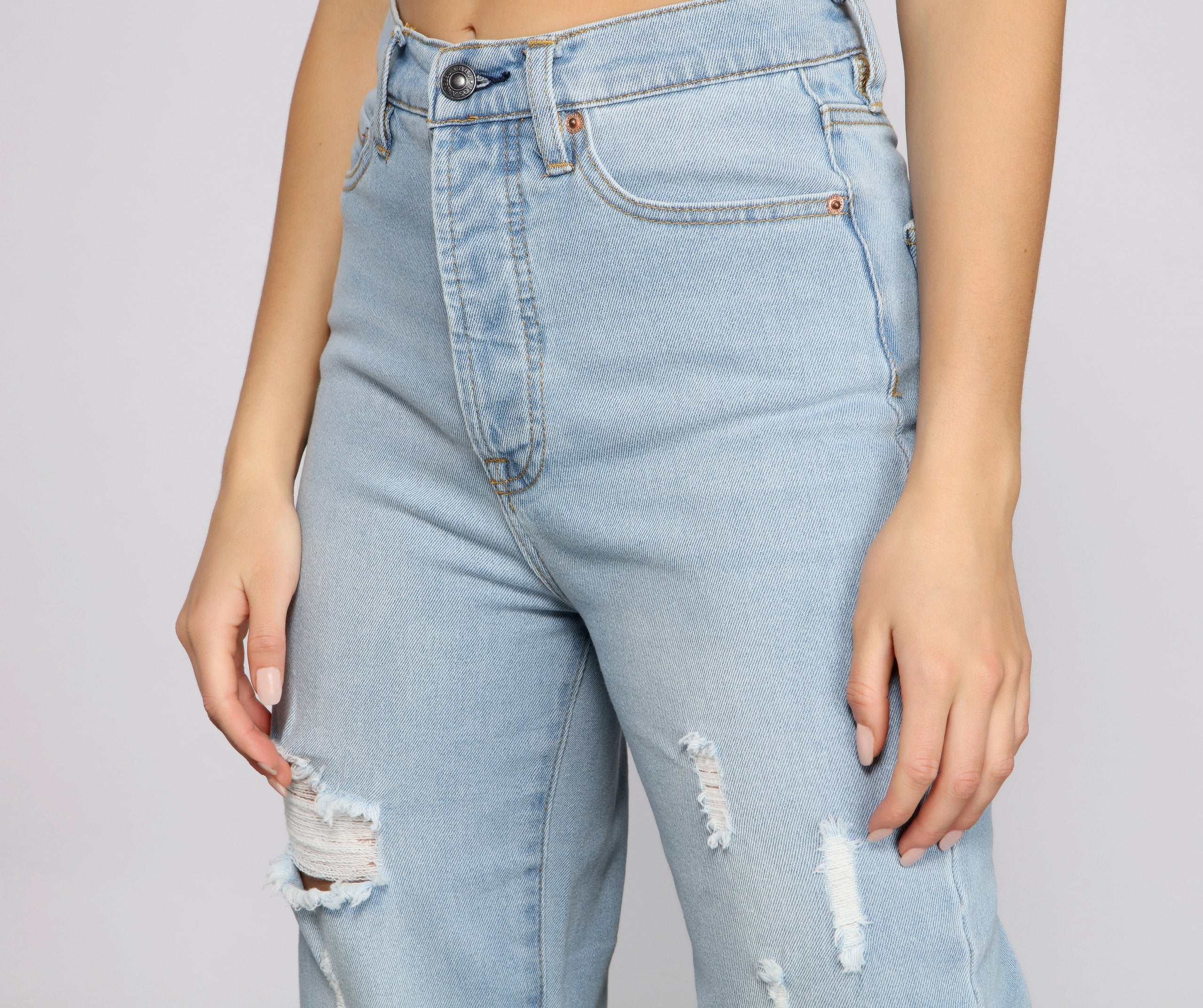 Iconic High Rise Destructed Boyfriend Jeans - Lady Occasions