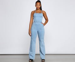 Retro Icon Lace Up Denim Jumpsuit - Lady Occasions