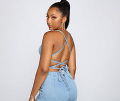 Retro Icon Lace Up Denim Jumpsuit - Lady Occasions