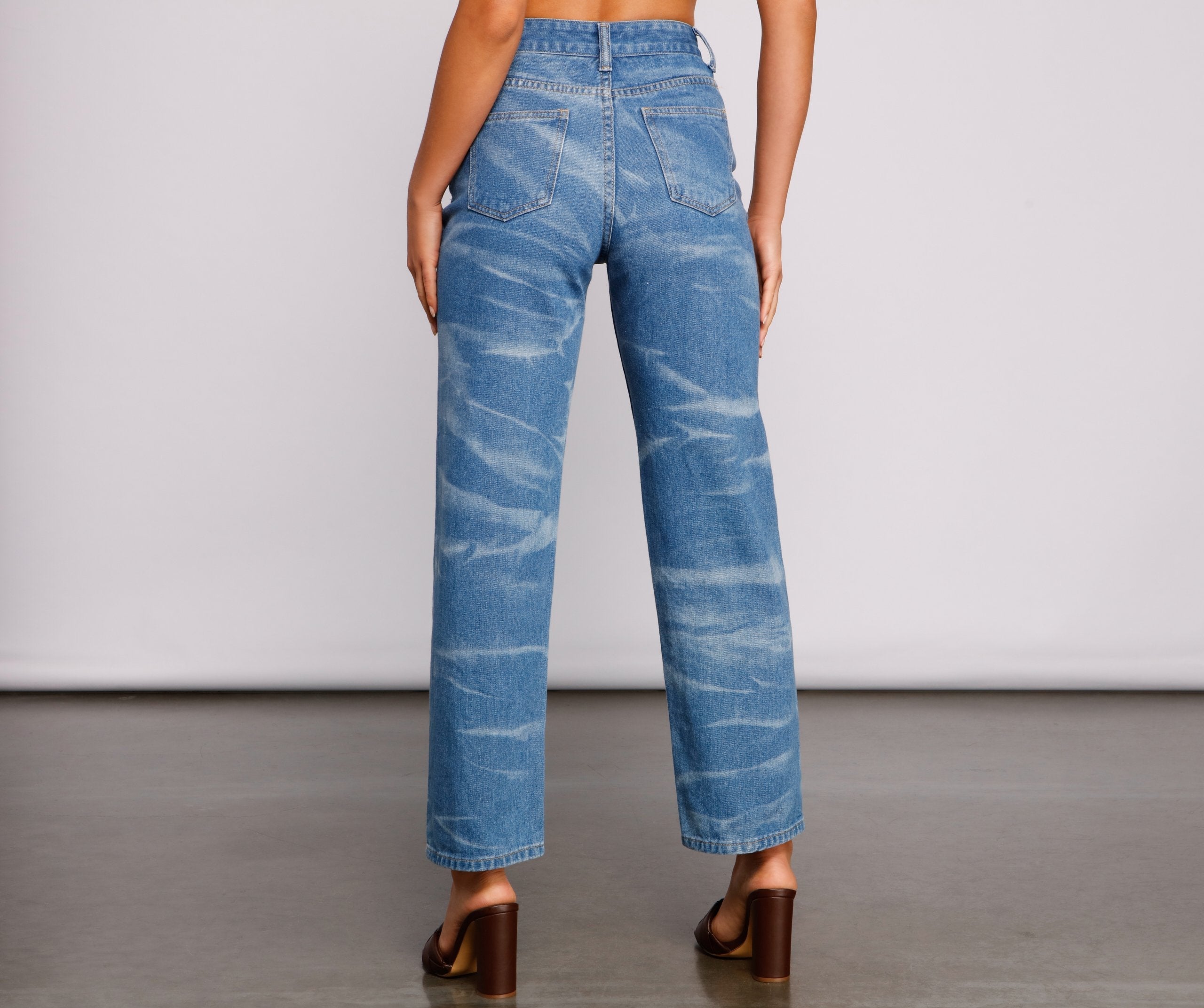High-Rise Bleached Dye Straight Leg Jeans - Lady Occasions