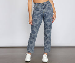 High-Rise Embroidered Straight Leg Jeans - Lady Occasions