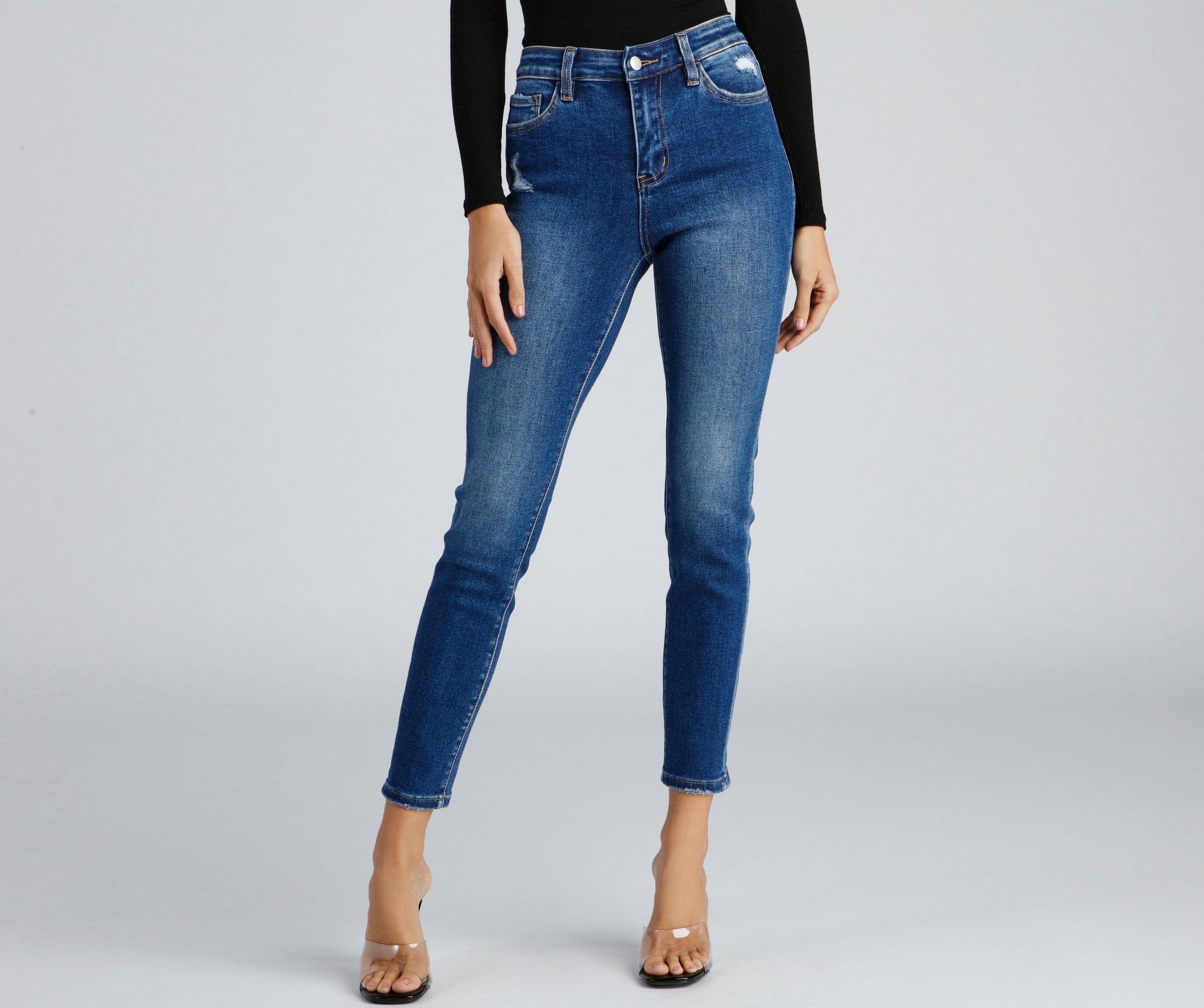 Harper Mid-Rise Distressed Crop Skinny Jeans - Lady Occasions