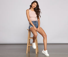 Meli Mid-Rise Cutoff Denim Shorts - Lady Occasions