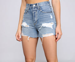 Reese High Rise Destructed Denim Shorts - Lady Occasions