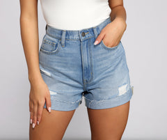 High Rise Distressed Cuffed Shorts - Lady Occasions