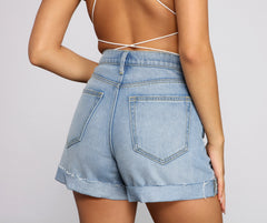 High Rise Distressed Cuffed Shorts - Lady Occasions