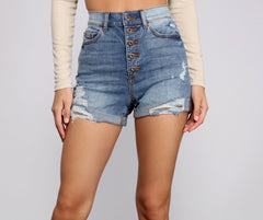 High Rise Button-Down Denim Shorts - Lady Occasions