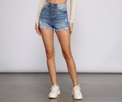 High Rise Button-Down Denim Shorts - Lady Occasions