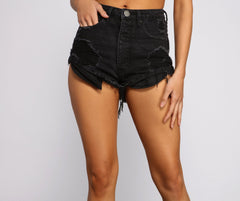 High Rise Button Down Distressed Shorts - Lady Occasions