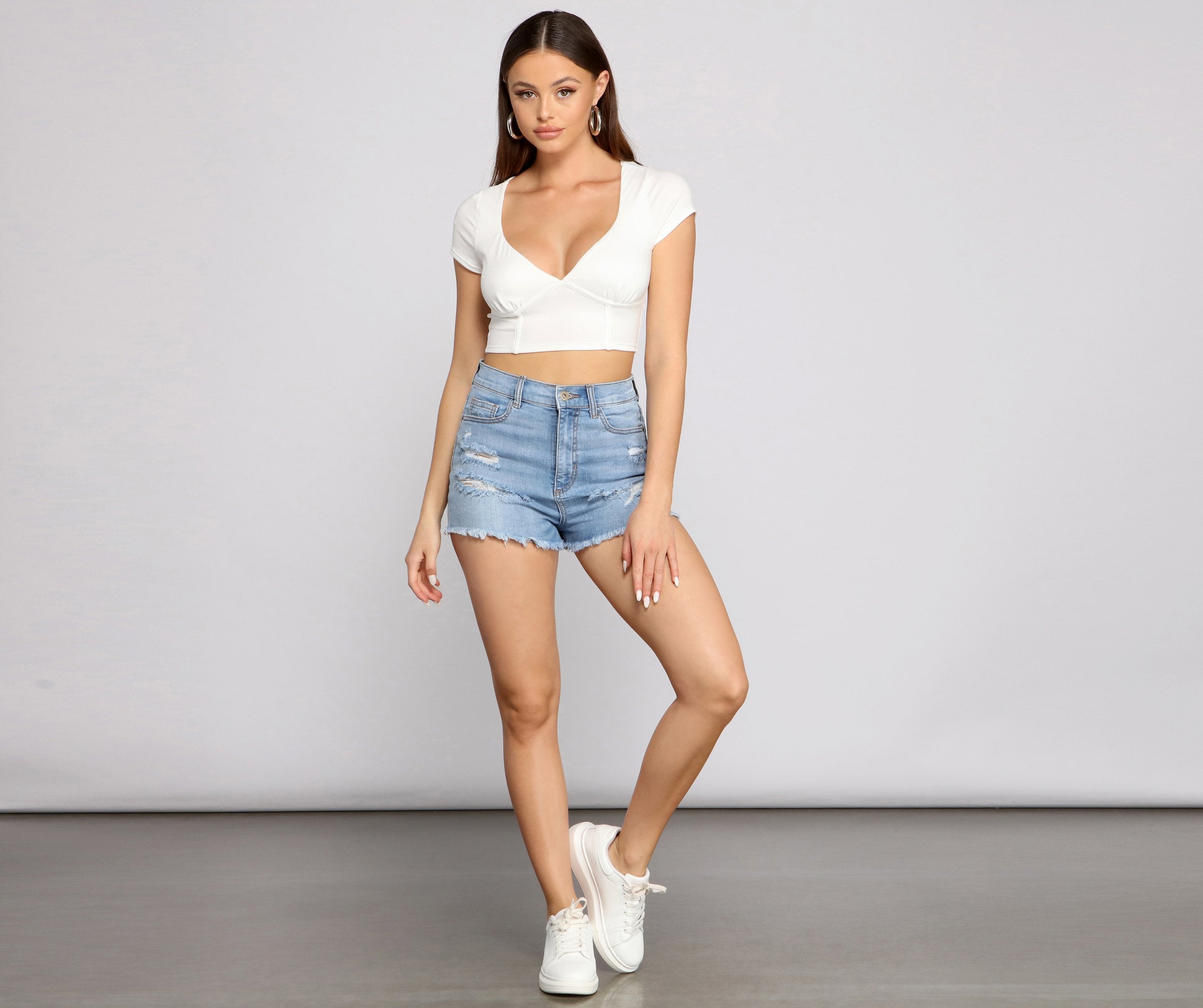 Good Vibes High-Rise Denim Shorts - Lady Occasions
