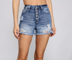 Edgy Chic High Rise Button Down Denim Shorts - Lady Occasions