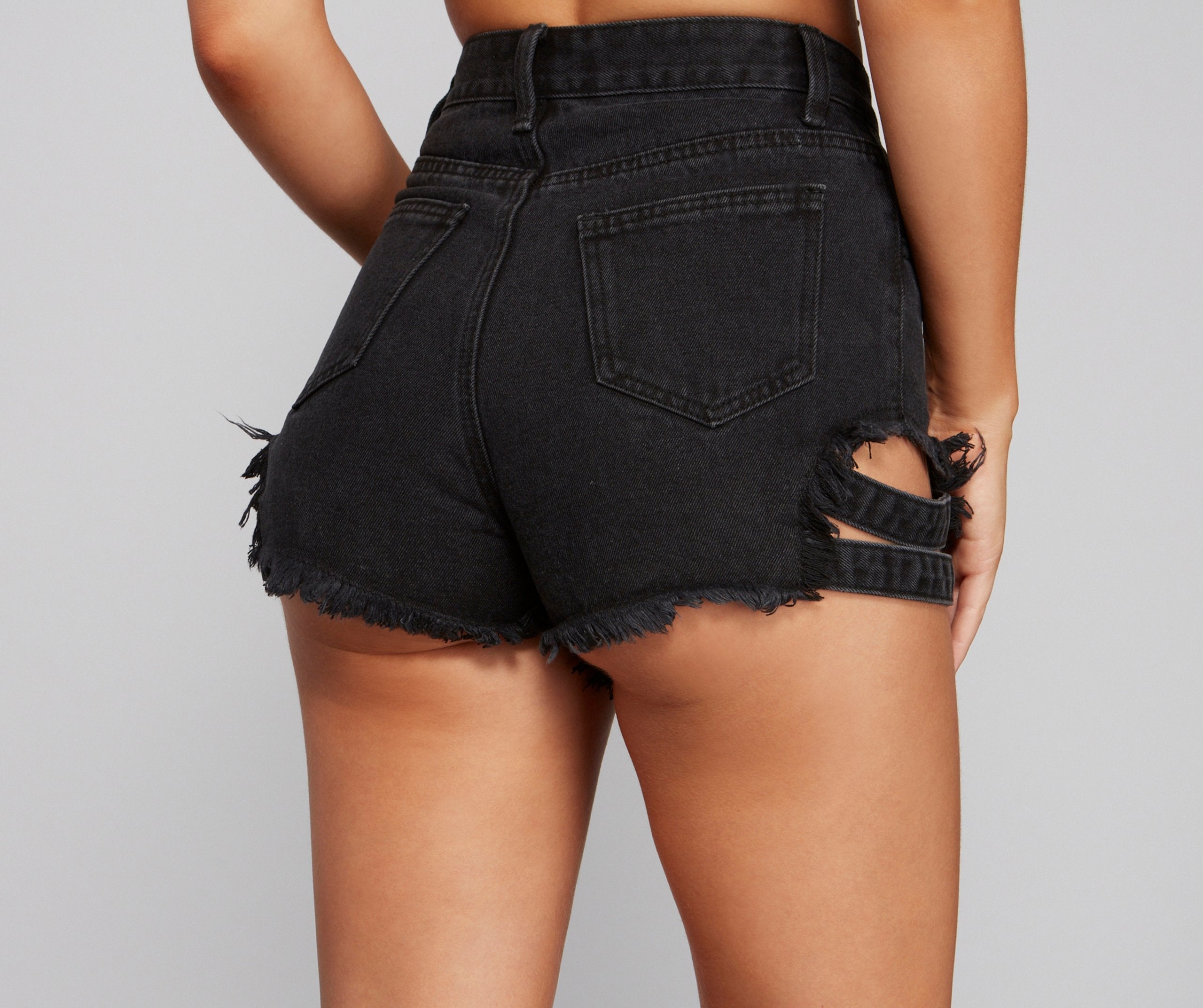 Second Look Bar Strap Cutoff Shorts - Lady Occasions