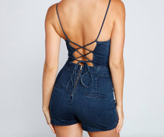 Chic Lace Up Denim Romper - Lady Occasions