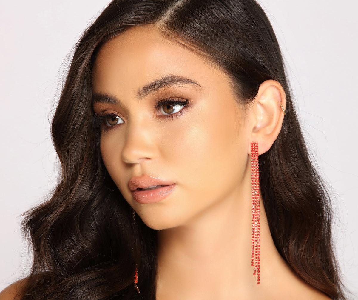 Up To No Good Rhinestone Fringe Earring - Lady Occasions