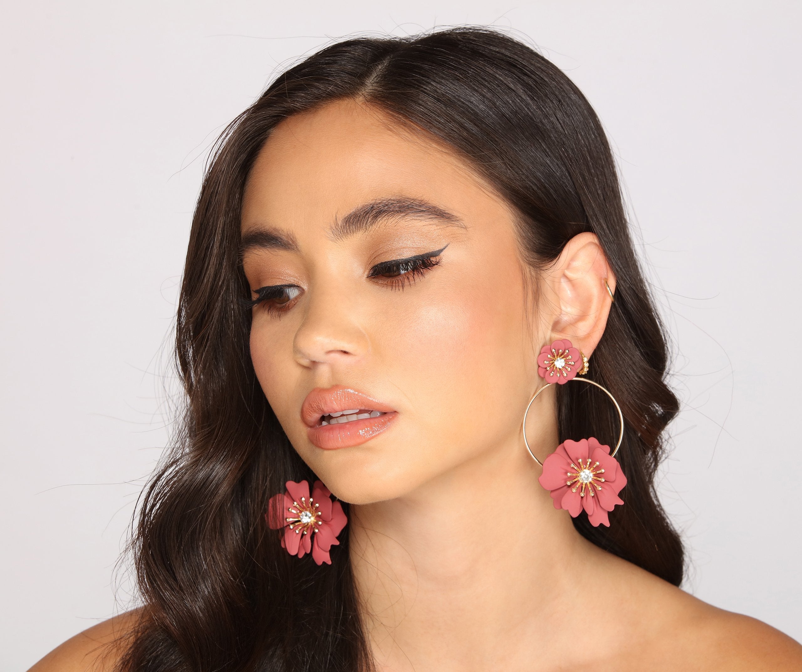 Floral Bloom Flower Hoop Earrings - Lady Occasions